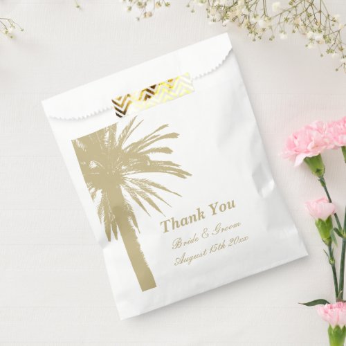 Sand color palm tree beach wedding favor bags