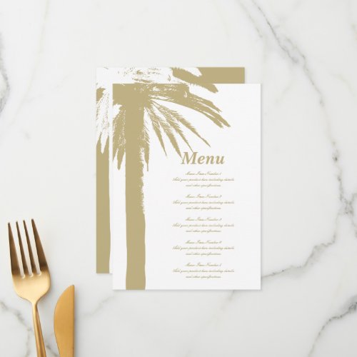 Sand color palm tree beach wedding menu template