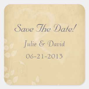 Sand Color Vintage Hearts Save The Date Square Sticker