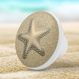 Sand Colored Gold Starfish Seashell Beach Ceramic Knob