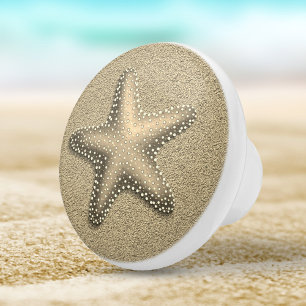 Sand Colored Gold Starfish Seashell Beach Ceramic Knob