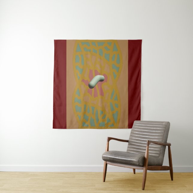 Sand colored patterned  art designed tapestry (In Situ)