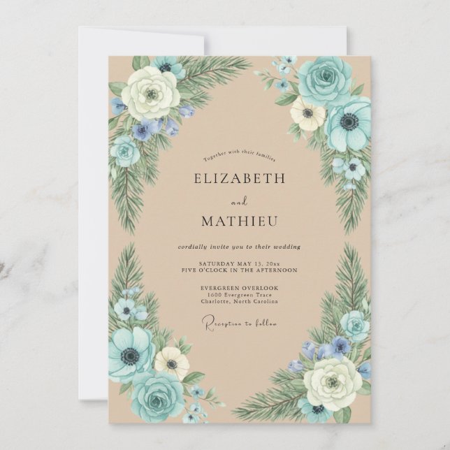 Sand Cornflower Foliage Eucalyptus Wedding Invitation (Front)