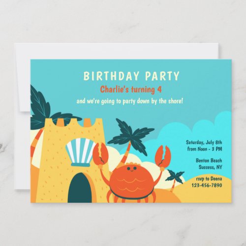 Sand Crab Birthday Party Invitation