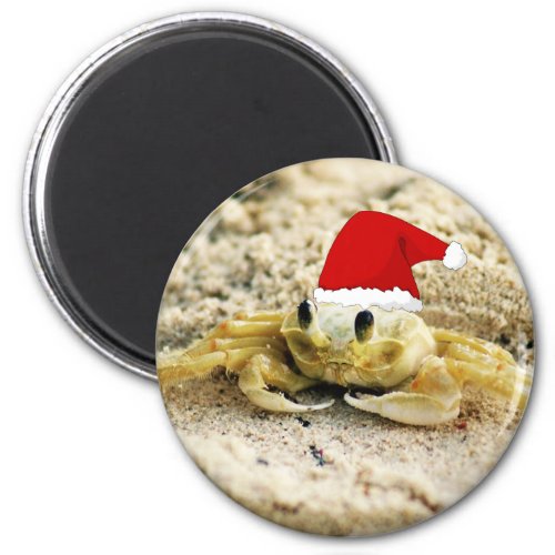Sand Crab in Santa Hat Christmas Magnet
