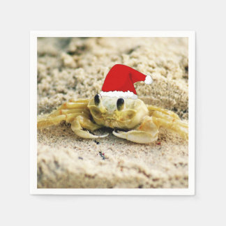 Sand Crab in Santa Hat Christmas Paper Napkins