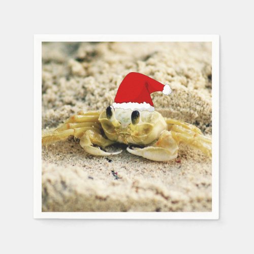Sand Crab in Santa Hat Christmas Paper Napkins