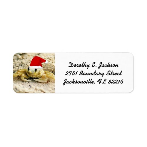 Sand Crab in Santa Hat Christmas Return Address Label