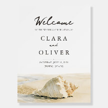 Sand Cream Shell Coast Beach Wedding Welcome Sign 