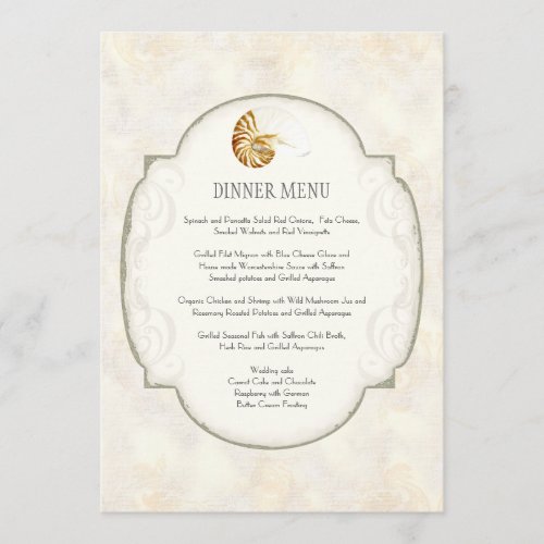 Sand Damask Nautilus Shell Ocean Beach Nautical Menu