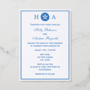 Sand Dollar #2 Beach Wedding Couple Initials Frame Letterpress Photo Cards