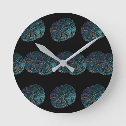 Sand Dollar Abstract Artsy Blue Black Gift Favor Round Clock