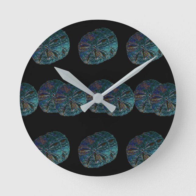 Sand Dollar Abstract Artsy Blue Black Gift Favor Round Clock (Front)