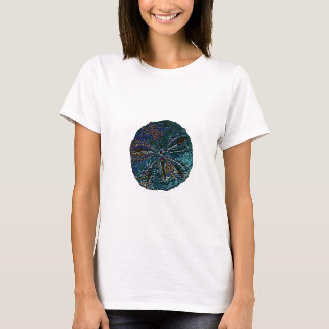 Sand Dollar Abstract Artsy Blue Gift Favor  T-Shirt (Front)