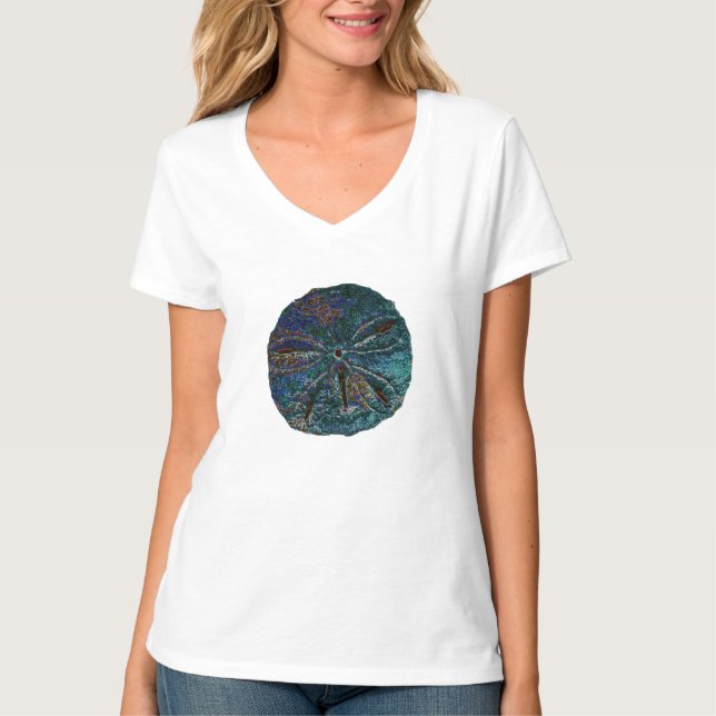 Sand Dollar Abstract Artsy Blue Modern Gift Favor  T-Shirt (Front)