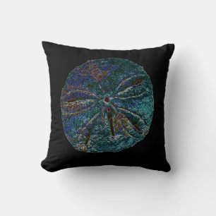 Sand Dollar Abstract Artsy Gift Favor Blue Black Throw Pillow