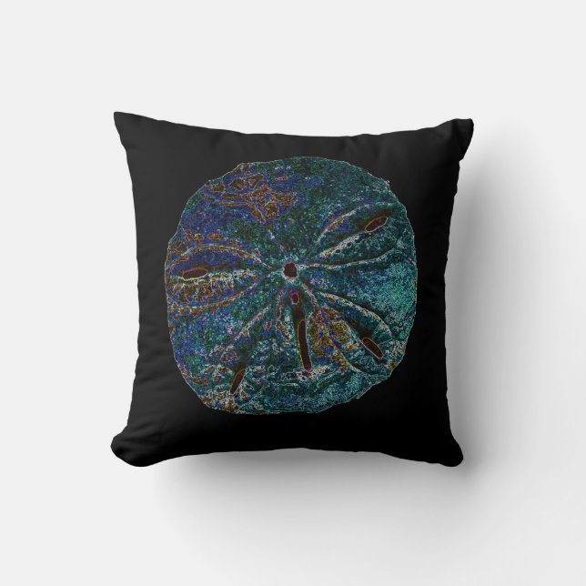 Sand Dollar Abstract Artsy Gift Favor Blue Black Throw Pillow (Front)
