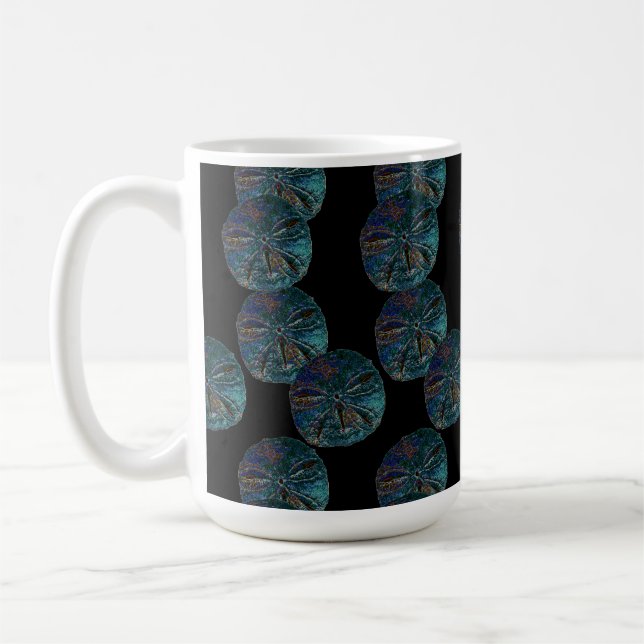 Sand Dollar Abstract Blue Black Artsy Gift Favor Coffee Mug (Left)