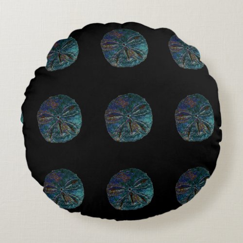 Sand Dollar Abstract Blue Black Artsy Gift Favor Round Pillow