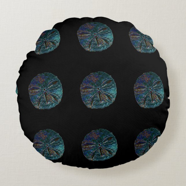 Sand Dollar Abstract Blue Black Artsy Gift Favor Round Pillow (Front)