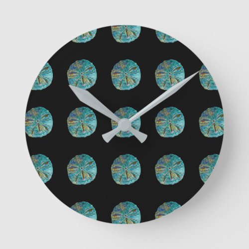 Sand Dollar Abstract Pattern Gift Favor Teal Black Round Clock