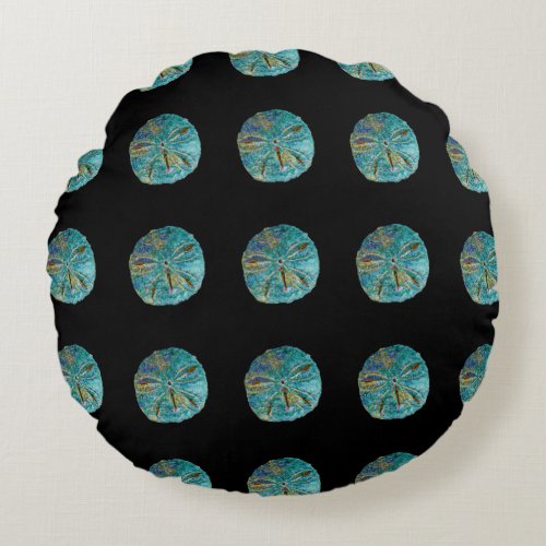 Sand Dollar Abstract Pattern Gift Favor Teal Black Round Pillow