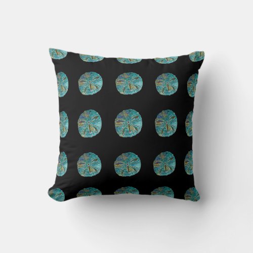 Sand Dollar Abstract Pattern Gift Favor Teal Black Throw Pillow