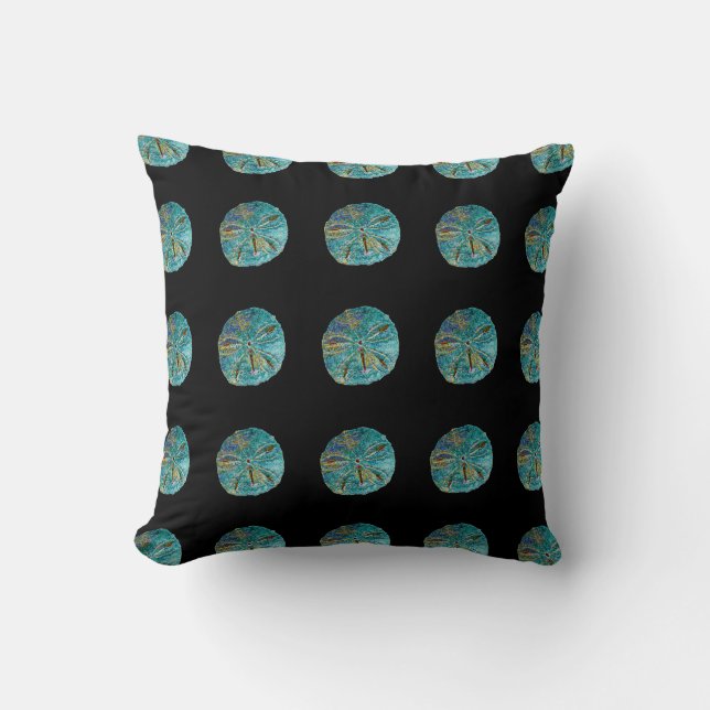 Sand Dollar Abstract Pattern Gift Favor Teal Black Throw Pillow (Front)