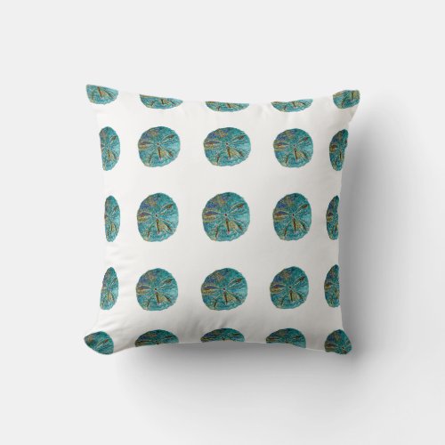 Sand Dollar Abstract Pattern Gift Favor Teal White Throw Pillow