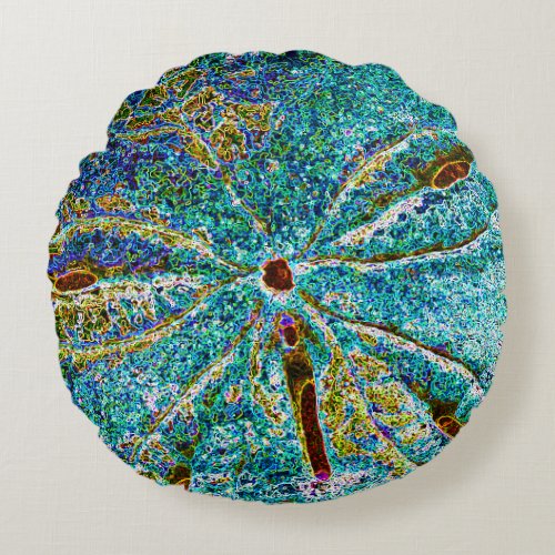Sand Dollar Abstract Teal Blue Pattern Gift Favor Round Pillow