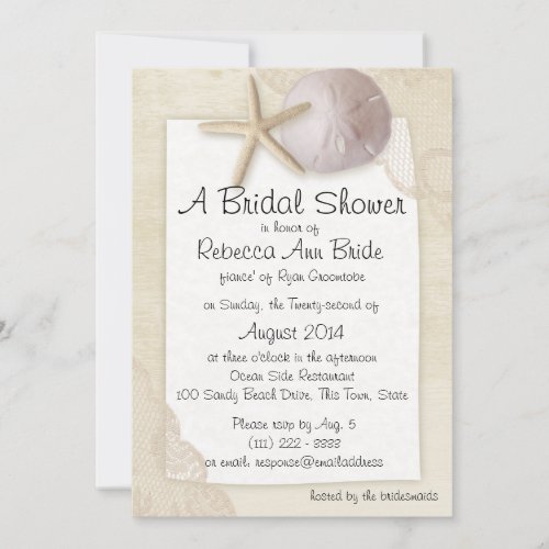 Sand Dollar and Ivory Lace Bridal Shower Personalized Invitation
