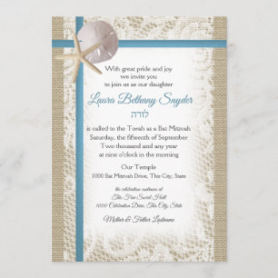 Sand Dollar and Lace Blue Bat Mitzvah Invitation