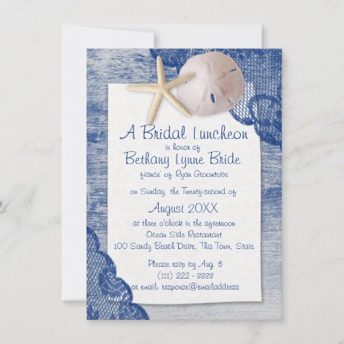 Sand Dollar and Lace Blue Bridal Shower Invitation