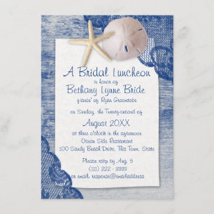 Sand Dollar and Lace Blue Bridal Shower Invitation