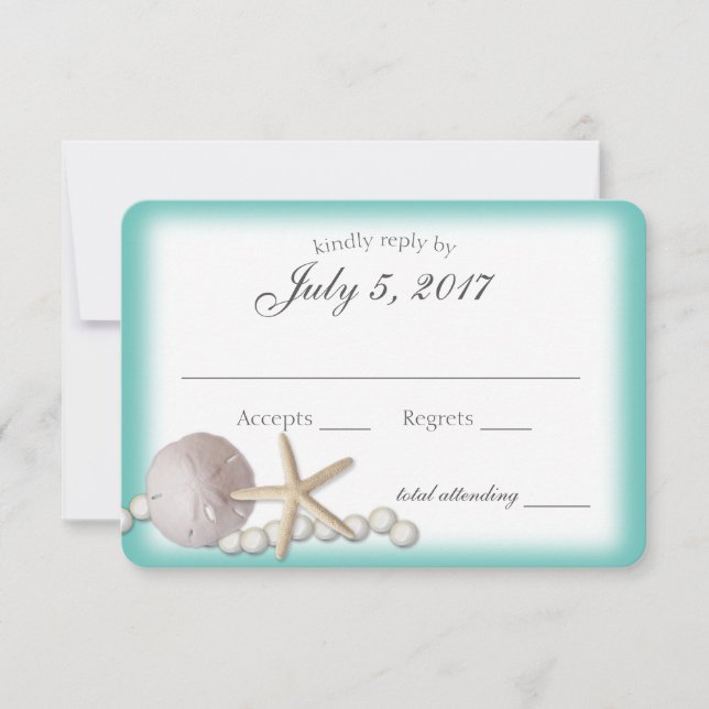 Sand Dollar and Pearls Beach Wedding Reply RSVP Card (Front)