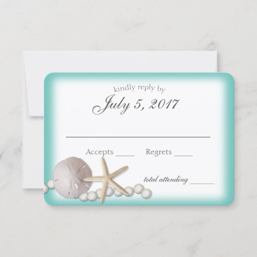 Sand Dollar and Pearls Beach Wedding Reply RSVP Card