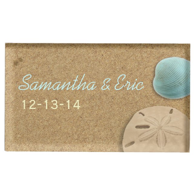 Sand-dollar and Shell Beach Custom Table Card Holder (Front)