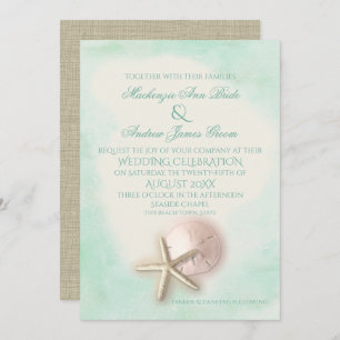 Sand Dollar and Starfish Aqua Mint Wedding Invitation