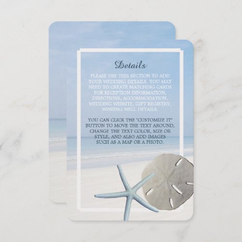Sand Dollar and Starfish Beach Wedding Detail Enclosure Card