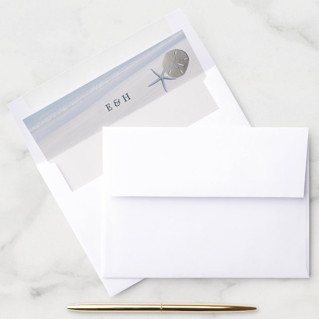 Sand Dollar and Starfish Beach Wedding Envelope Liner (Desk)