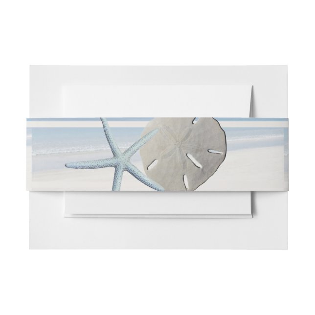 Sand Dollar and Starfish Beach Wedding Invitation Belly Band (Front Example)
