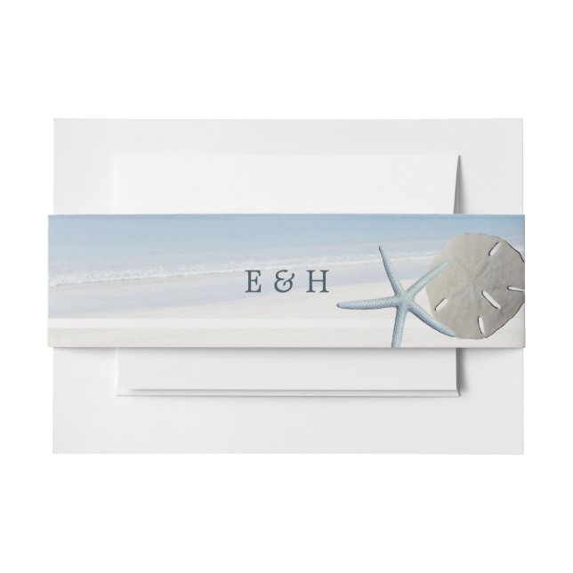 Sand Dollar and Starfish Beach Wedding Invitation Belly Band (Front Example)