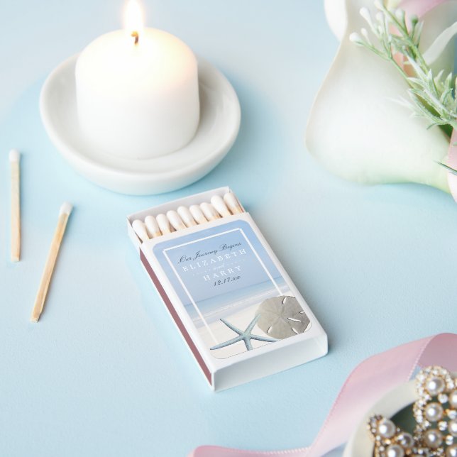 Sand Dollar and Starfish Beach Wedding Matchboxes (Insitu)