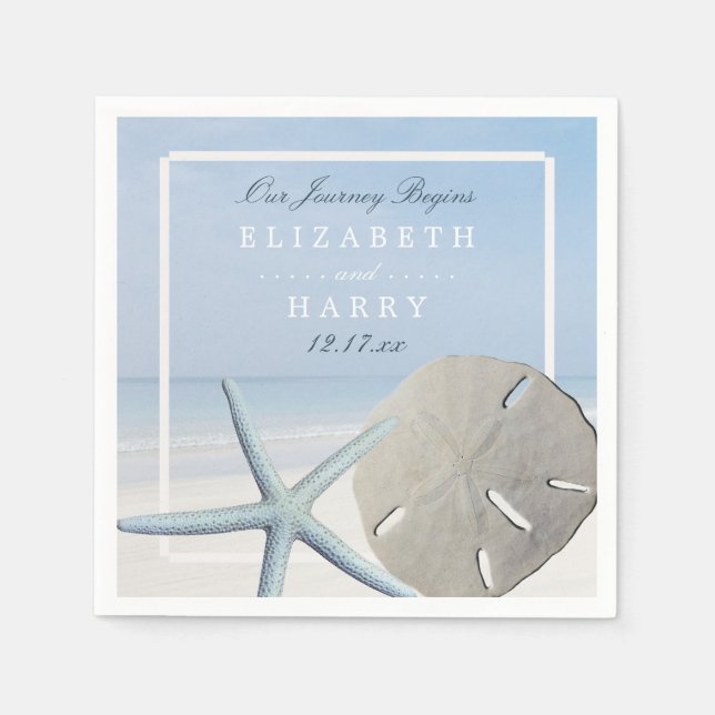Sand Dollar and Starfish Beach Wedding Paper Napkins (Front)