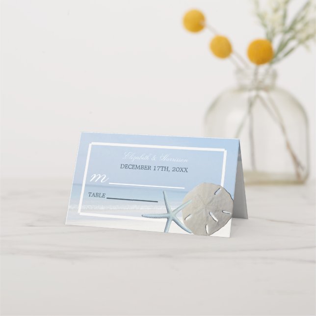 Sand Dollar and Starfish Beach Wedding Place Card (Front)