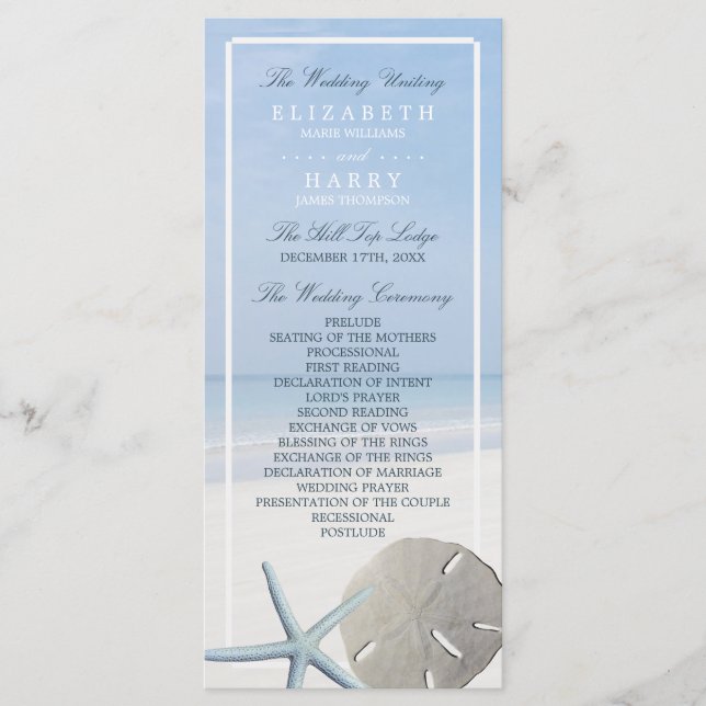 Sand Dollar and Starfish Beach Wedding Program (Front)