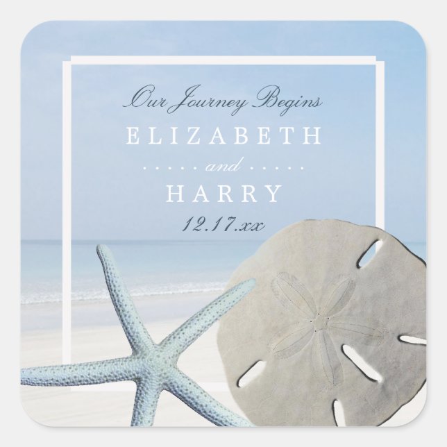 Sand Dollar and Starfish Beach Wedding Square Sticker (Front)