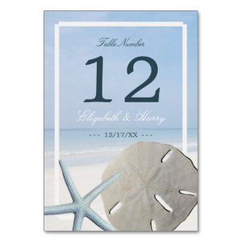 Sand Dollar And Starfish Beach Wedding Table Number by StampedyStamp at Zazzle