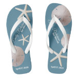 Sand Dollar And Starfish Beach With Name And Date Flip Flops at Zazzle