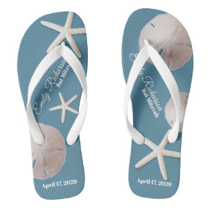 Sand Dollar and Starfish Beach with Name and Date Flip Flops